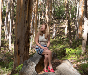 Shauna enjoying the peace and beauty of the eucalyptus forest.