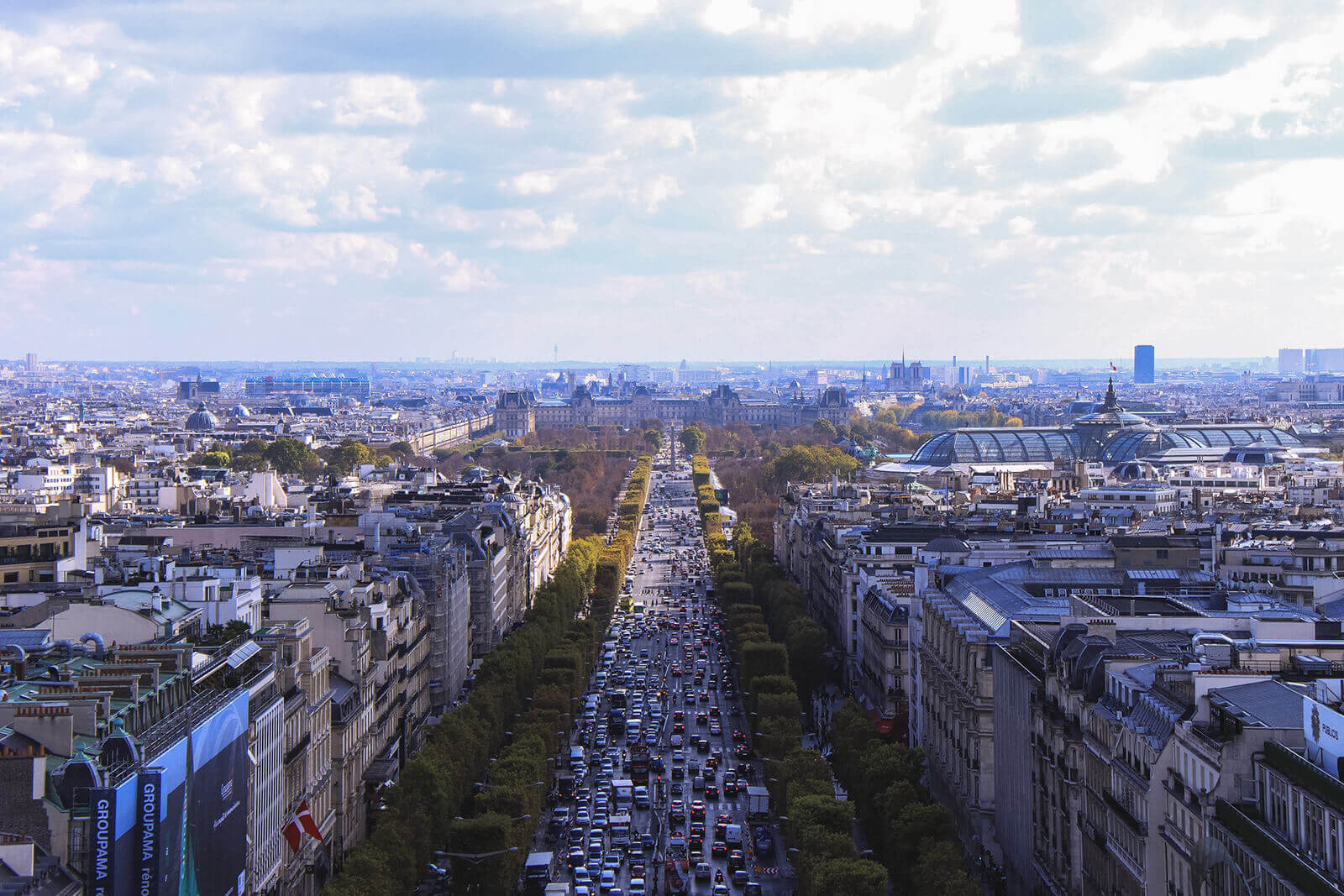 Aerial view of the Arc de Triomphe in Paris, France